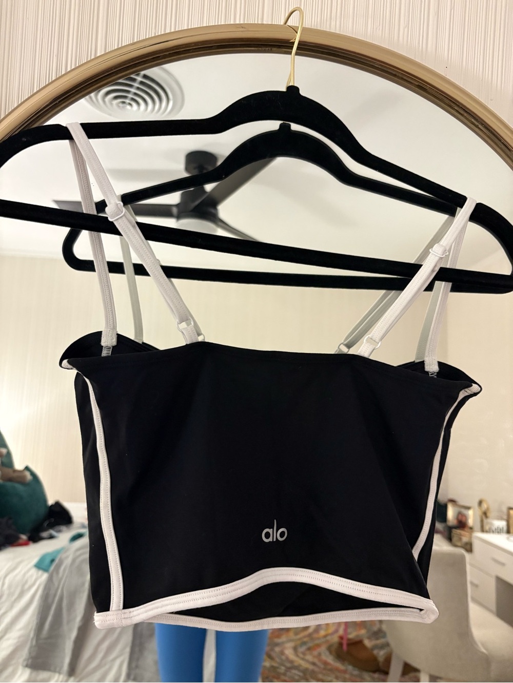 ALO Yoga Black Bandeau Crop Top with White Trim - Picture 2 of 2
